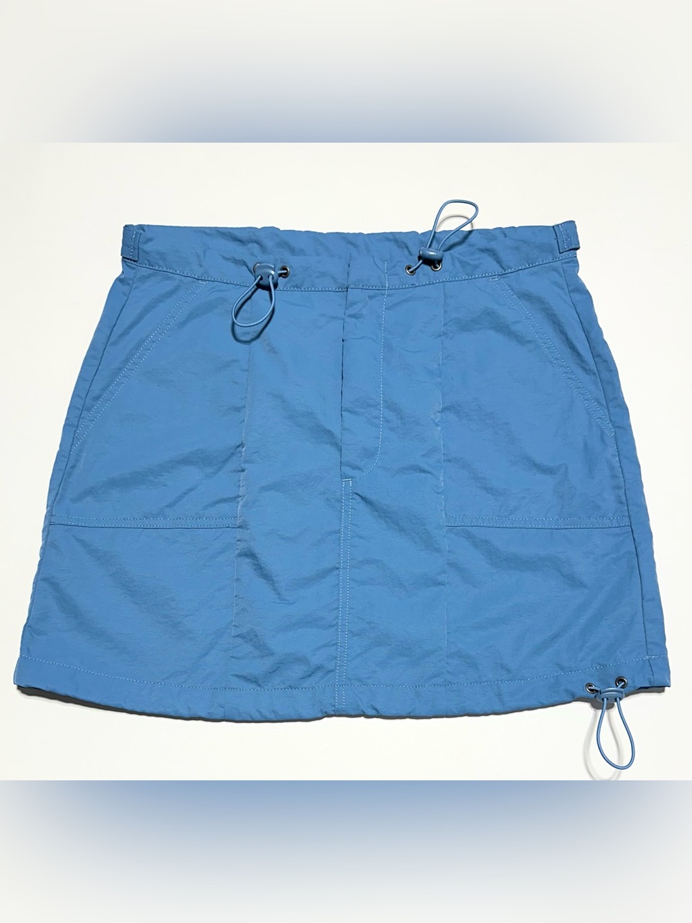 NOBO Blue Nylon Drawstring Mini Skirt Gorpcore Sporty Athleisure
